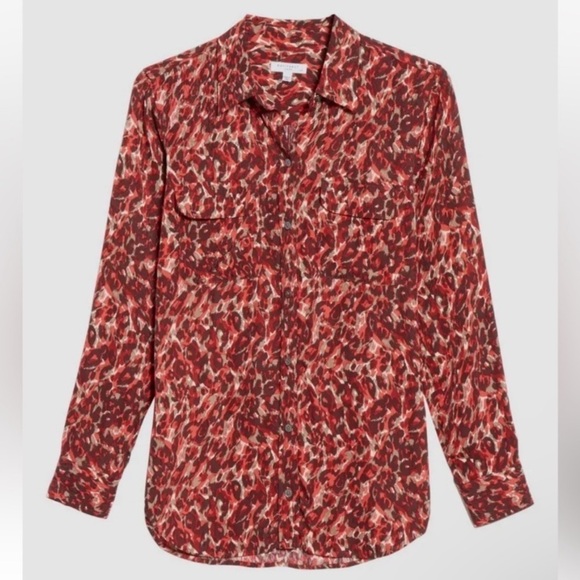 Equipment Slim Signature Blouse Merlot Multi size Small button‎ down shirt red - Picture 8 of 16